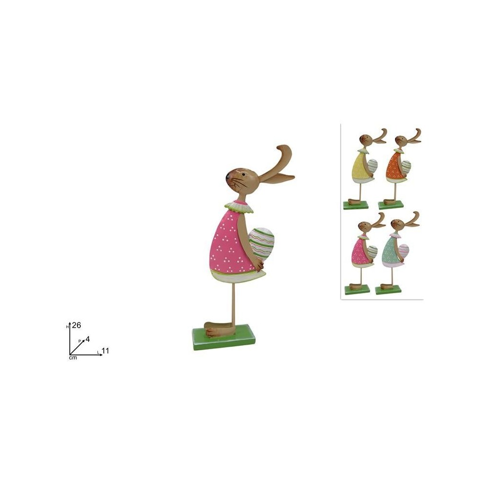 DECORAZIONE CONIGLIO IN LATTA 26CM 4 COL.